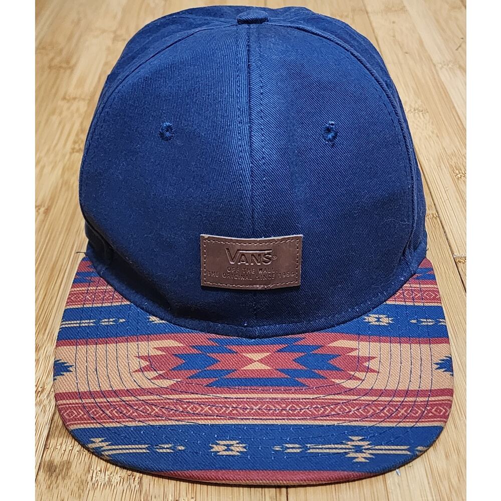 VANS Off The Wall Skate Skateboarding Hat Snapback Cap Adjustable Blue Red Aztec - Picture 2 of 7